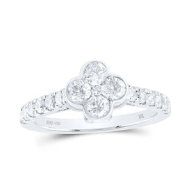 14K White Gold Diamond Fashion Clover Women's Ring 1 Cttw - Splendid Jewellery