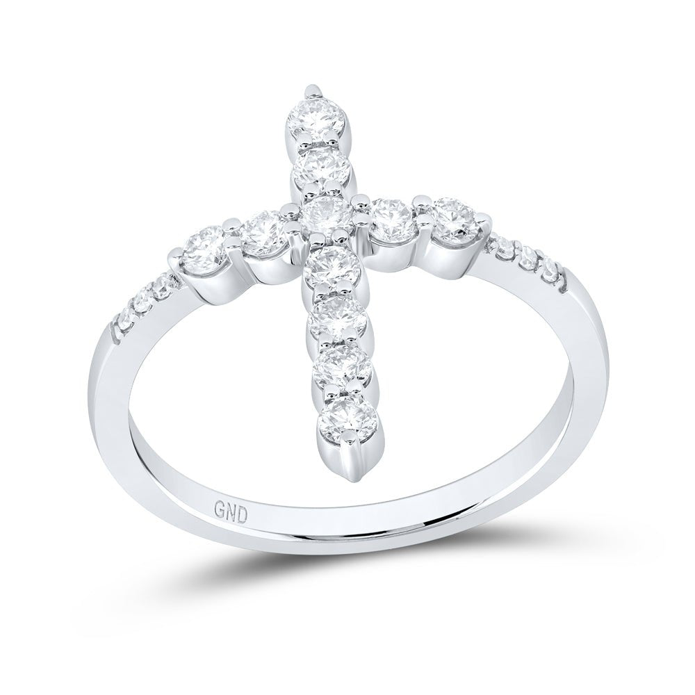 14K White Gold Diamond Fashion Cross Ring 5/8 Cttw - Splendid Jewellery