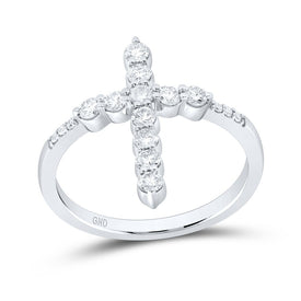 14K White Gold Diamond Fashion Cross Ring 5/8 Cttw - Splendid Jewellery