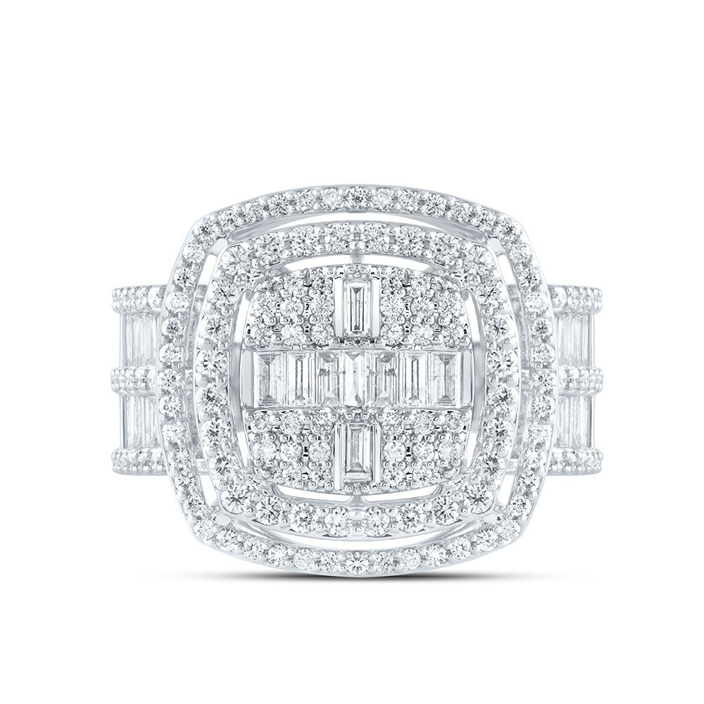 14K White Gold Diamond Fashion Cushion Baguette Bridal Ring 1 3/4 Cttw - Splendid Jewellery