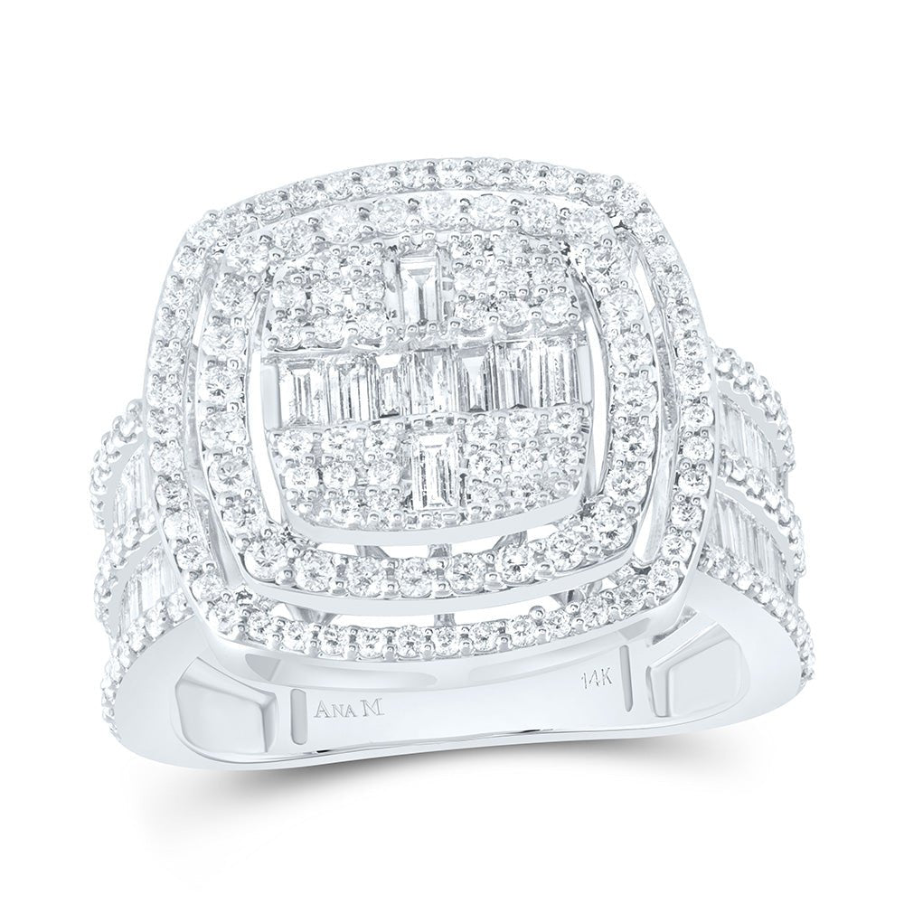 14K White Gold Diamond Fashion Cushion Baguette Bridal Ring 1 3/4 Cttw - Splendid Jewellery