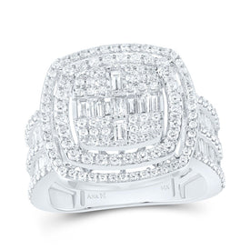 14K White Gold Diamond Fashion Cushion Baguette Bridal Ring 1 3/4 Cttw - Splendid Jewellery
