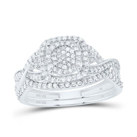 14K White Gold Diamond Fashion Cushion Bridal Set 1/2 Cttw - Splendid Jewellery