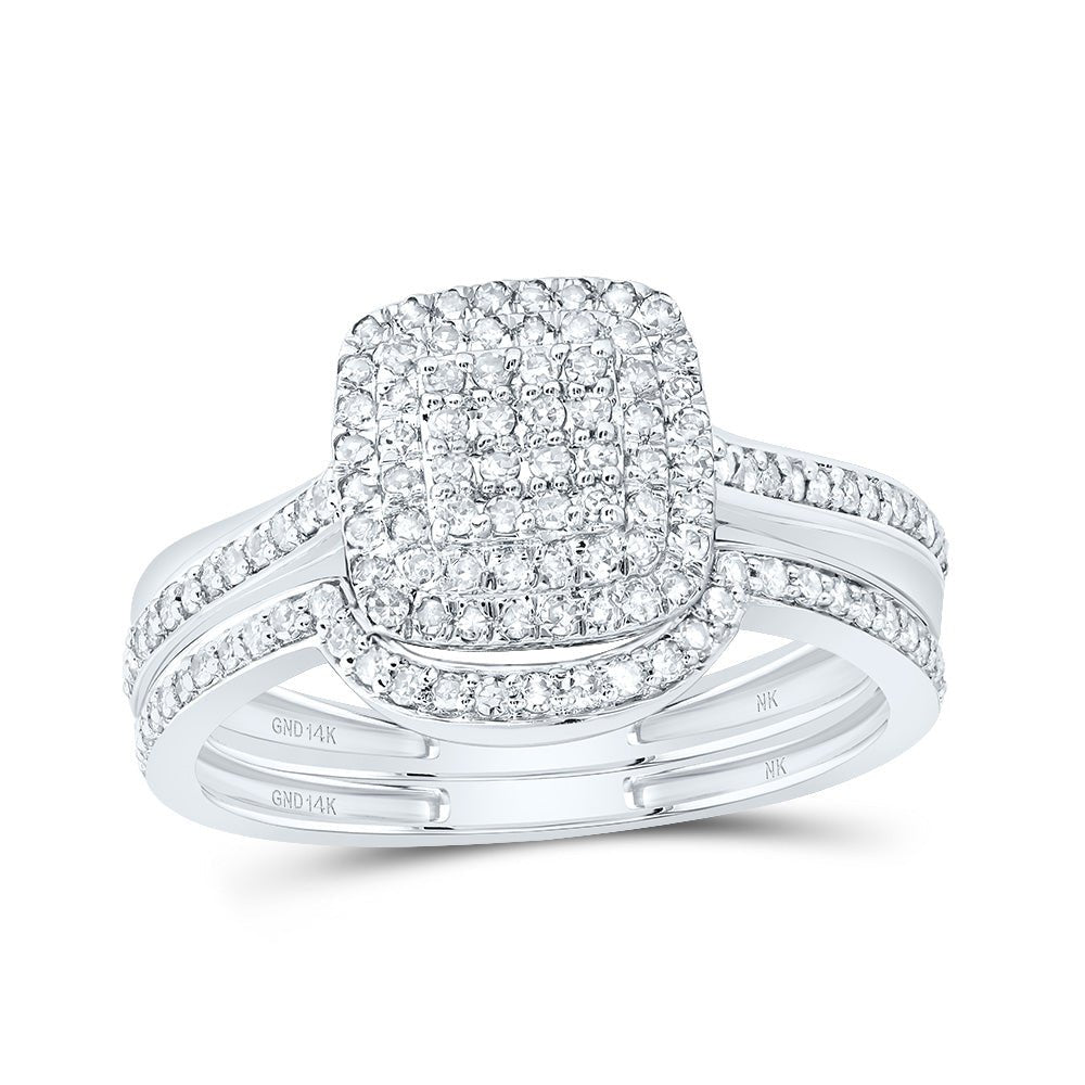 14K White Gold Diamond Fashion Cushion Bridal Set 3/8 Cttw - Splendid Jewellery