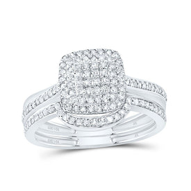 14K White Gold Diamond Fashion Cushion Bridal Set 3/8 Cttw - Splendid Jewellery
