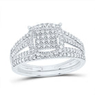 14K White Gold Diamond Fashion Cushion Bridal Set 3/8 Cttw - Splendid Jewellery