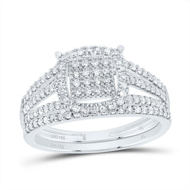 14K White Gold Diamond Fashion Cushion Bridal Set 3/8 Cttw - Splendid Jewellery
