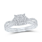 14K White Gold Diamond Fashion Cushion Flower Bridal Set 1/3 Cttw - Splendid Jewellery