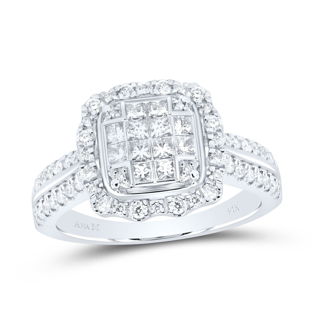 14K White Gold Diamond Fashion Cushion Ring 7/8 Cttw - Splendid Jewellery
