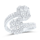 14K White Gold Diamond Fashion Emerald Cuff Ring 1 1/3 Cttw - Splendid Jewellery