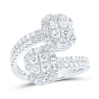 14K White Gold Diamond Fashion Emerald Cuff Ring 1 1/3 Cttw - Splendid Jewellery