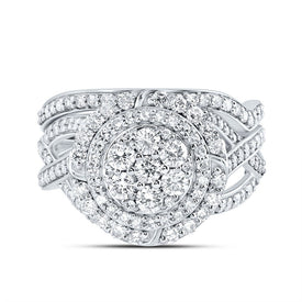 14K White Gold Diamond Fashion Flower Bridal Set 1 1/5 Cttw - Splendid Jewellery