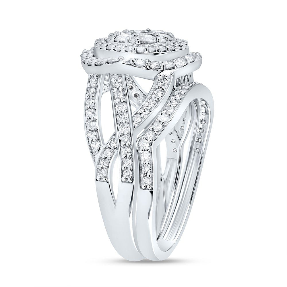14K White Gold Diamond Fashion Flower Bridal Set 1 1/5 Cttw - Splendid Jewellery