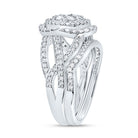 14K White Gold Diamond Fashion Flower Bridal Set 1 1/5 Cttw - Splendid Jewellery