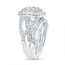 Load image into Gallery viewer, 14K White Gold Diamond Fashion Flower Bridal Set 1 1/5 Cttw - Splendid Jewellery