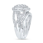 14K White Gold Diamond Fashion Flower Bridal Set 1 1/5 Cttw - Splendid Jewellery