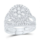 14K White Gold Diamond Fashion Flower Bridal Set 1 1/5 Cttw - Splendid Jewellery