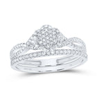14K White Gold Diamond Fashion Flower Bridal Set 1/3 Cttw - Splendid Jewellery