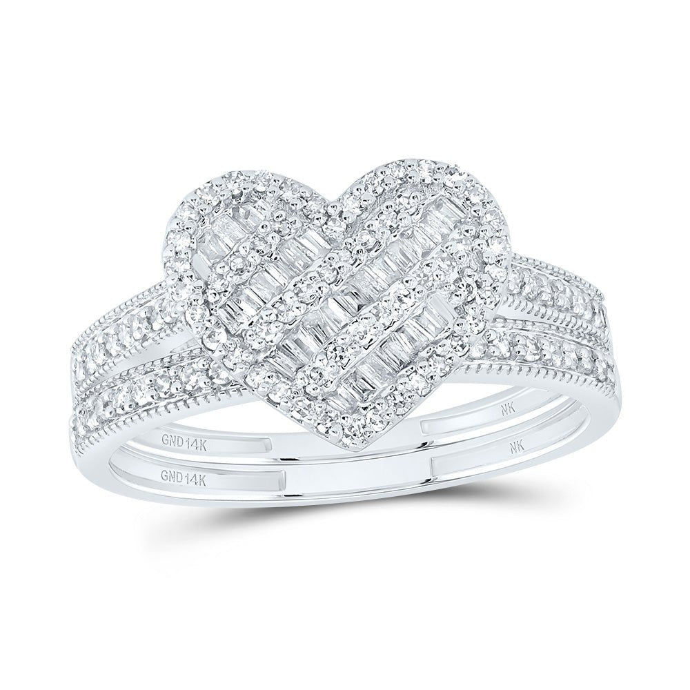 14K White Gold Diamond Fashion Heart Bridal Set 1/2 Cttw - Splendid Jewellery
