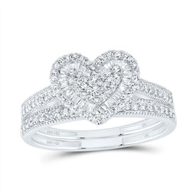 14K White Gold Diamond Fashion Heart Bridal Set 1/2 Cttw - Splendid Jewellery