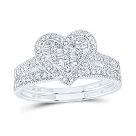 14K White Gold Diamond Fashion Heart Bridal Set 1/3 Cttw - Splendid Jewellery