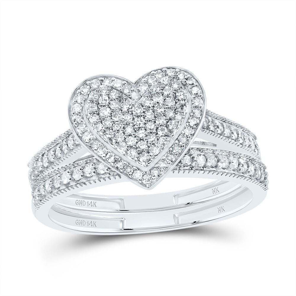 14K White Gold Diamond Fashion Heart Bridal Set 3/8 Cttw - Splendid Jewellery