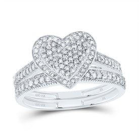 14K White Gold Diamond Fashion Heart Bridal Set 3/8 Cttw - Splendid Jewellery