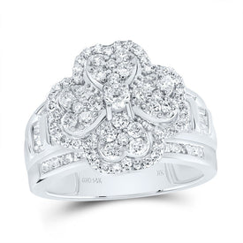 14K White Gold Diamond Fashion Heart Clover Ring 1 3/8 Cttw - Splendid Jewellery