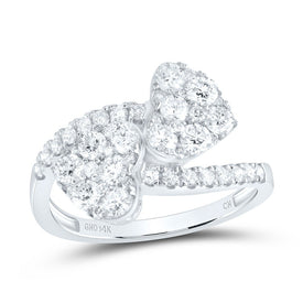 14K White Gold Diamond Fashion Heart Cuff Ring 1 1/5 Cttw - Splendid Jewellery
