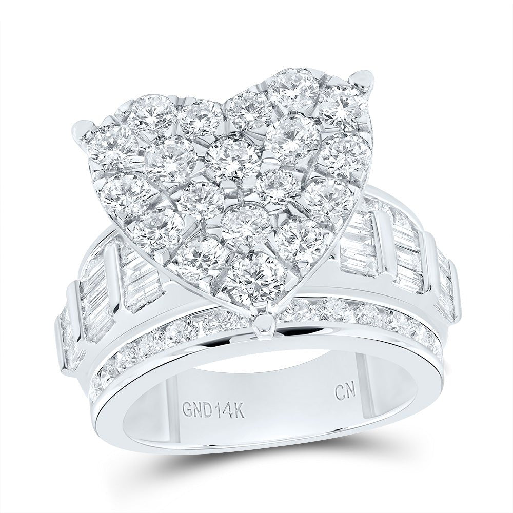 14K White Gold Diamond ""Fashion Heart Ring""" 4 Cttw - Splendid Jewellery