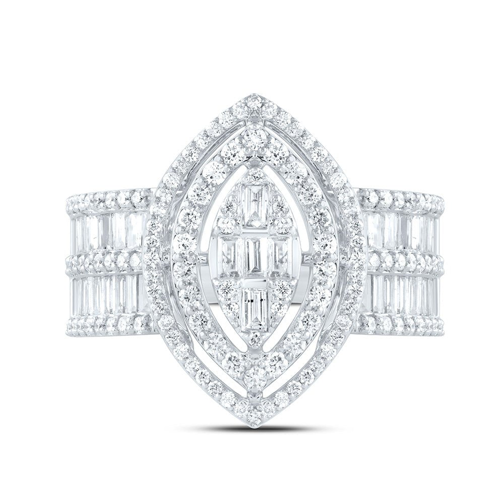 14K White Gold Diamond Fashion Marquise Baguette Bridal Ring 1 3/4 Cttw - Splendid Jewellery