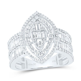 14K White Gold Diamond Fashion Marquise Baguette Bridal Ring 1 3/4 Cttw - Splendid Jewellery