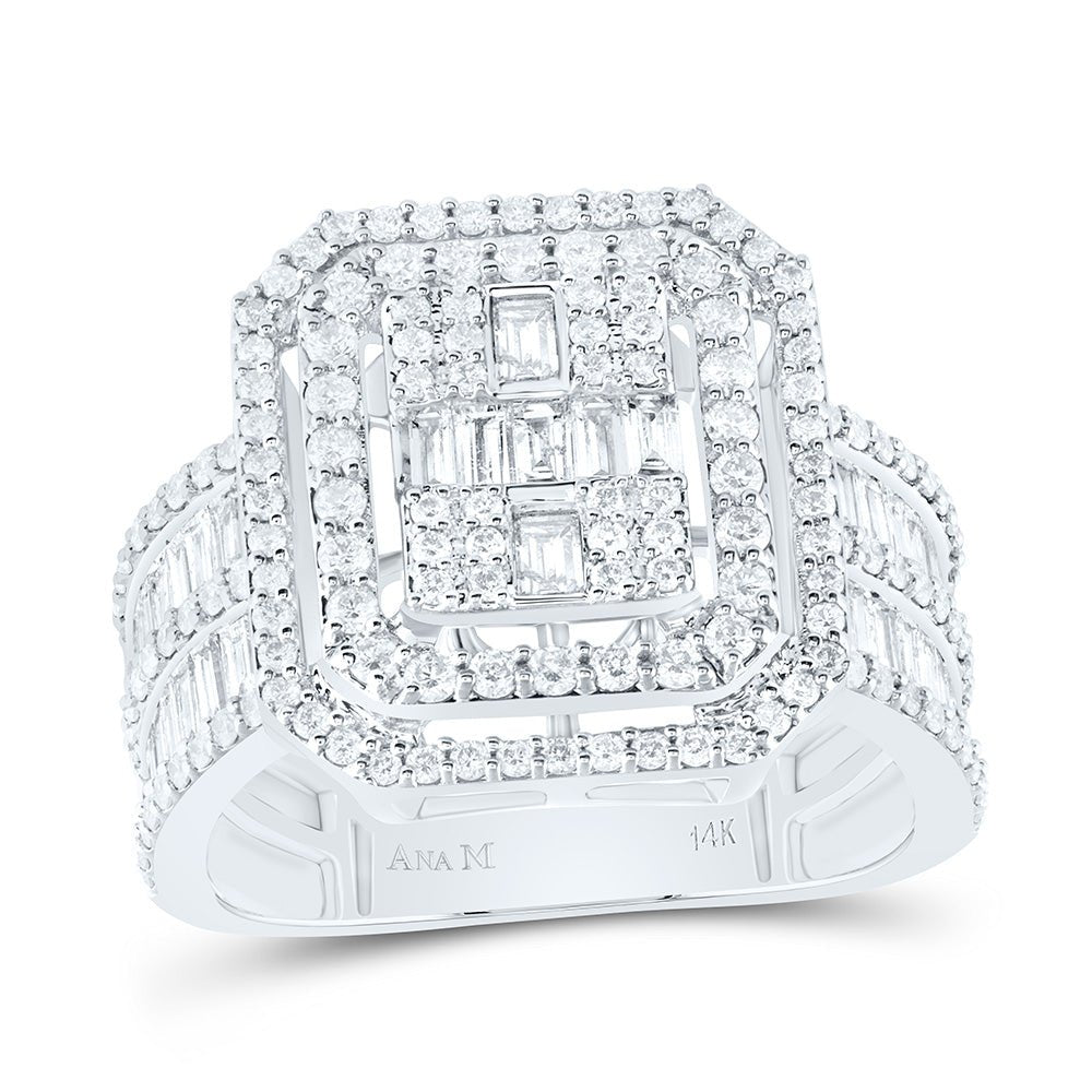 14K White Gold Diamond Fashion Octagon Baguette Bridal Ring 1 1/2 Cttw - Splendid Jewellery