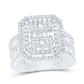 14K White Gold Diamond Fashion Octagon Baguette Bridal Ring 1 1/2 Cttw - Splendid Jewellery