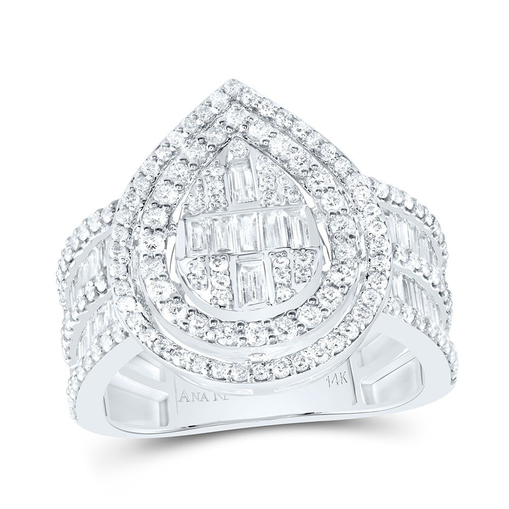 14K White Gold Diamond Fashion Pear Baguette Bridal Ring 1 3/8 Cttw - Splendid Jewellery