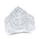 14K White Gold Diamond Fashion Pear Baguette Bridal Ring 1 3/8 Cttw - Splendid Jewellery