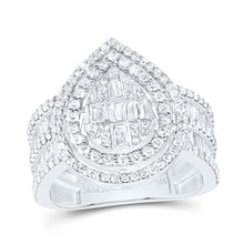 Load image into Gallery viewer, 14K White Gold Diamond Fashion Pear Baguette Bridal Ring 1 3/8 Cttw - Splendid Jewellery