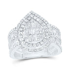 14K White Gold Diamond Fashion Pear Baguette Bridal Ring 1 3/8 Cttw - Splendid Jewellery