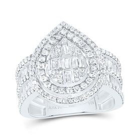 14K White Gold Diamond Fashion Pear Baguette Bridal Ring 1 3/8 Cttw - Splendid Jewellery