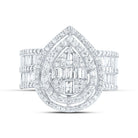 14K White Gold Diamond Fashion Pear Baguette Bridal Ring 1 3/8 Cttw - Splendid Jewellery