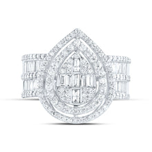 Load image into Gallery viewer, 14K White Gold Diamond Fashion Pear Baguette Bridal Ring 1 3/8 Cttw - Splendid Jewellery