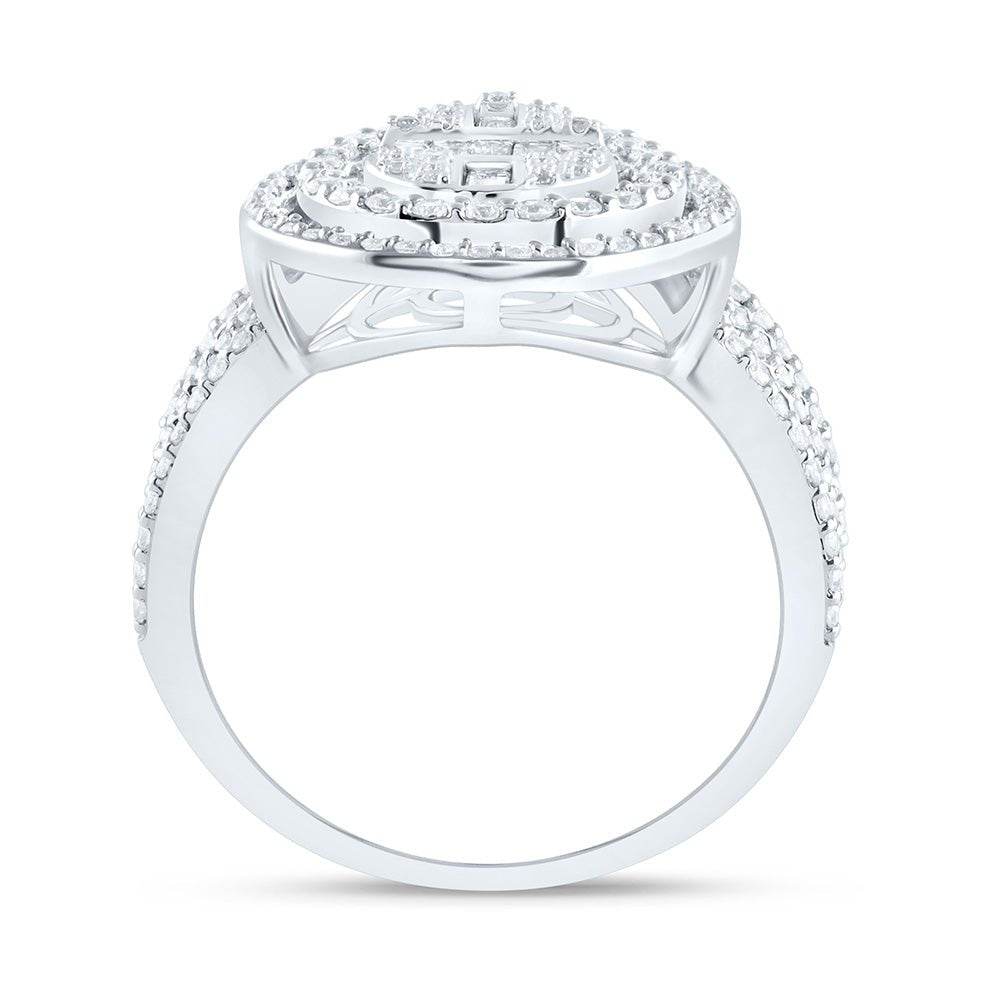 14K White Gold Diamond Fashion Pear Baguette Bridal Ring 1 3/8 Cttw - Splendid Jewellery