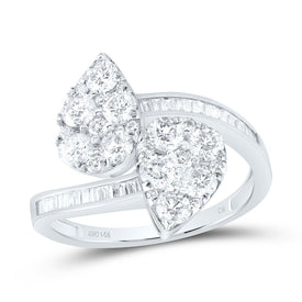 14K White Gold Diamond Fashion Pear Cuff Ring 1 3/8 Cttw - Splendid Jewellery