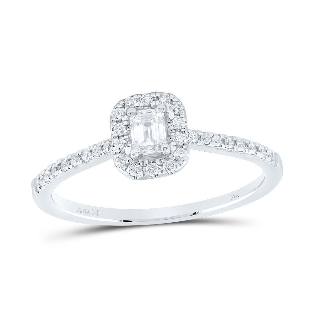 14K White Gold Diamond Fashion Promise Emerald Ring 1/3 Cttw - Splendid Jewellery