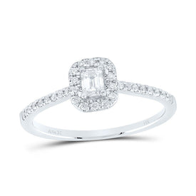 14K White Gold Diamond Fashion Promise Emerald Ring 1/3 Cttw - Splendid Jewellery