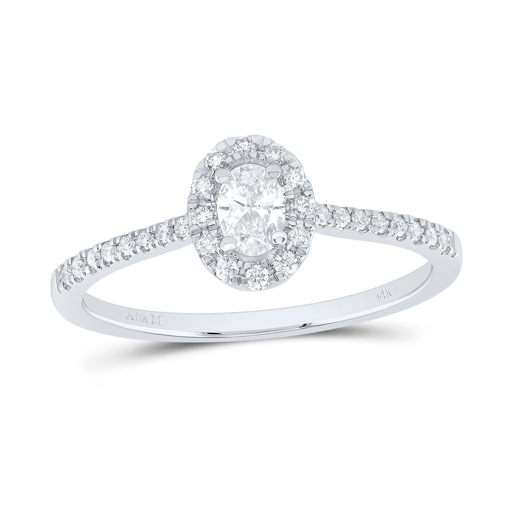 14K White Gold Diamond Fashion Promise Oval Ring 1/3 Cttw - Splendid Jewellery