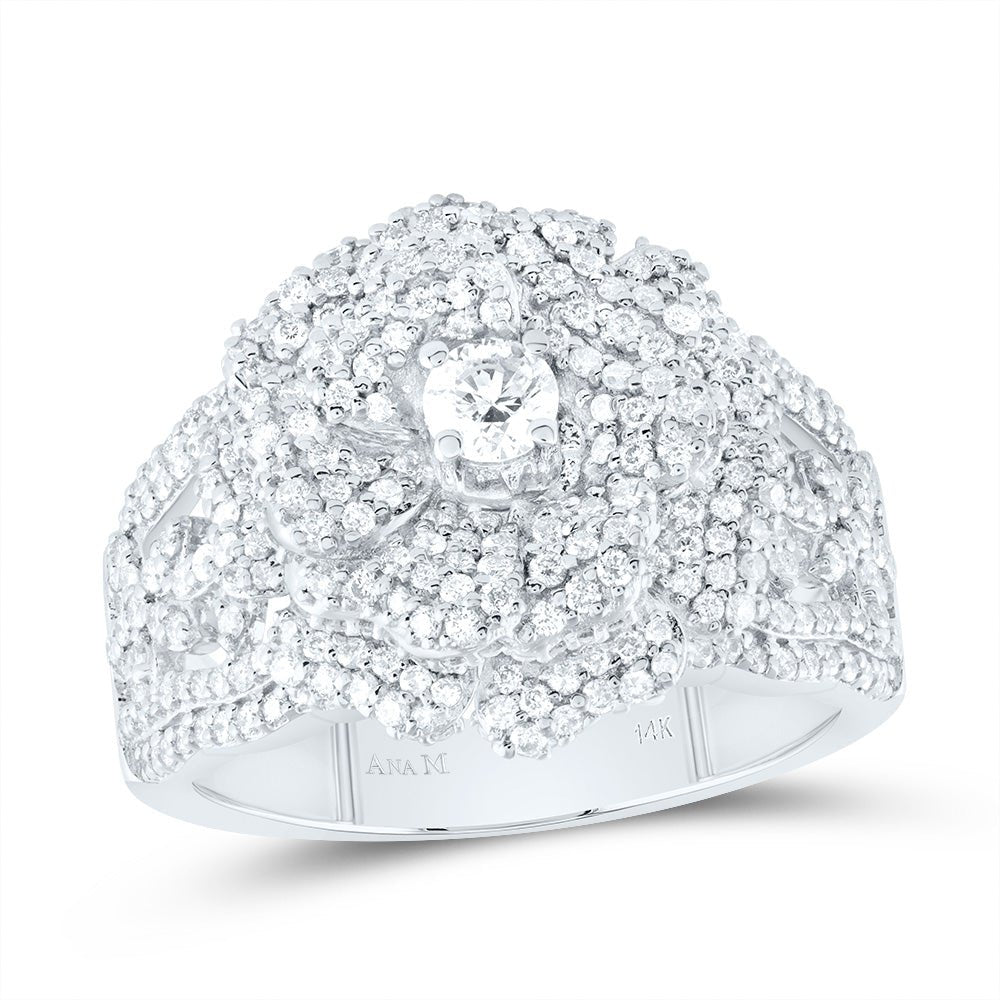 14K White Gold Diamond Fashion Rose Ring 1 3/8 Cttw - Splendid Jewellery