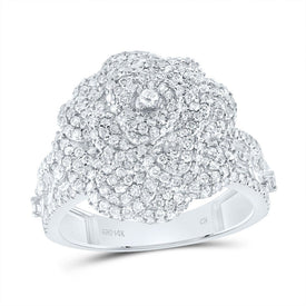 14K White Gold Diamond Fashion Rose Ring 2 Cttw - Splendid Jewellery