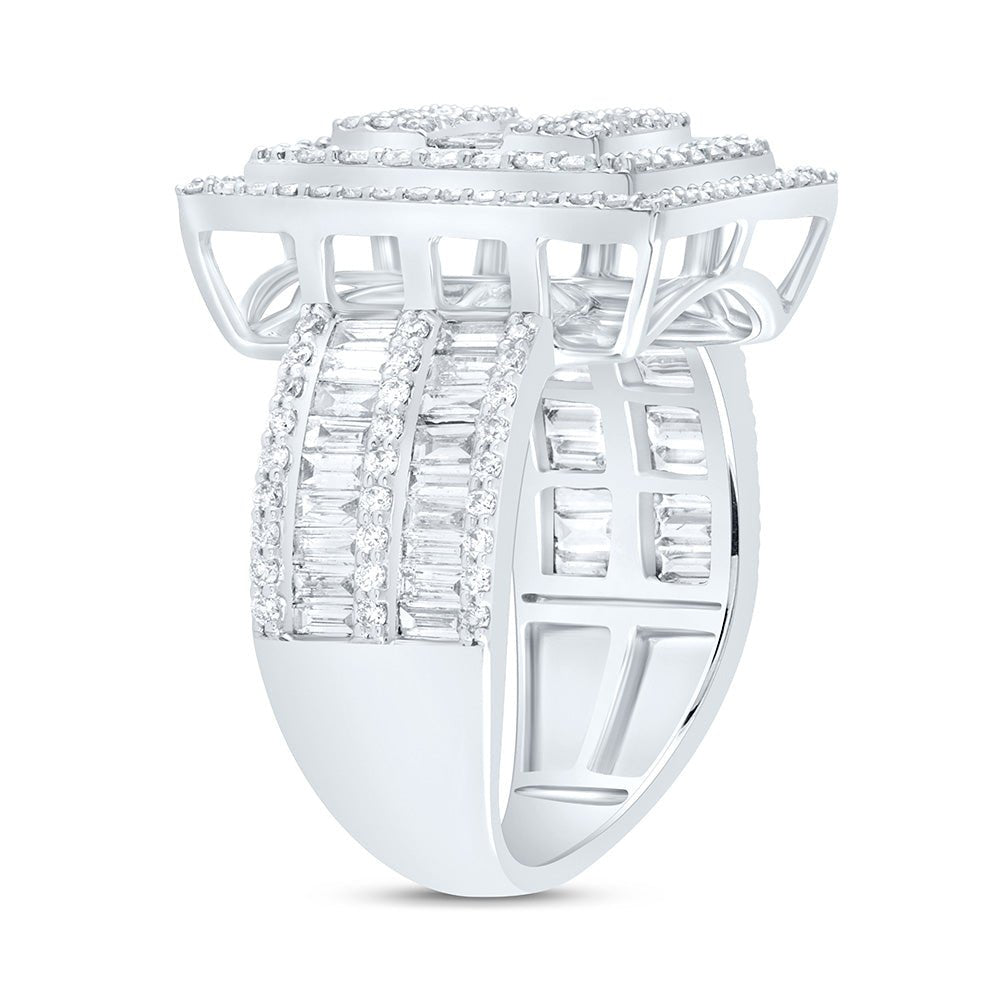 14K White Gold Diamond Fashion Square Baguette Bridal Ring 1 7/8 Cttw - Splendid Jewellery