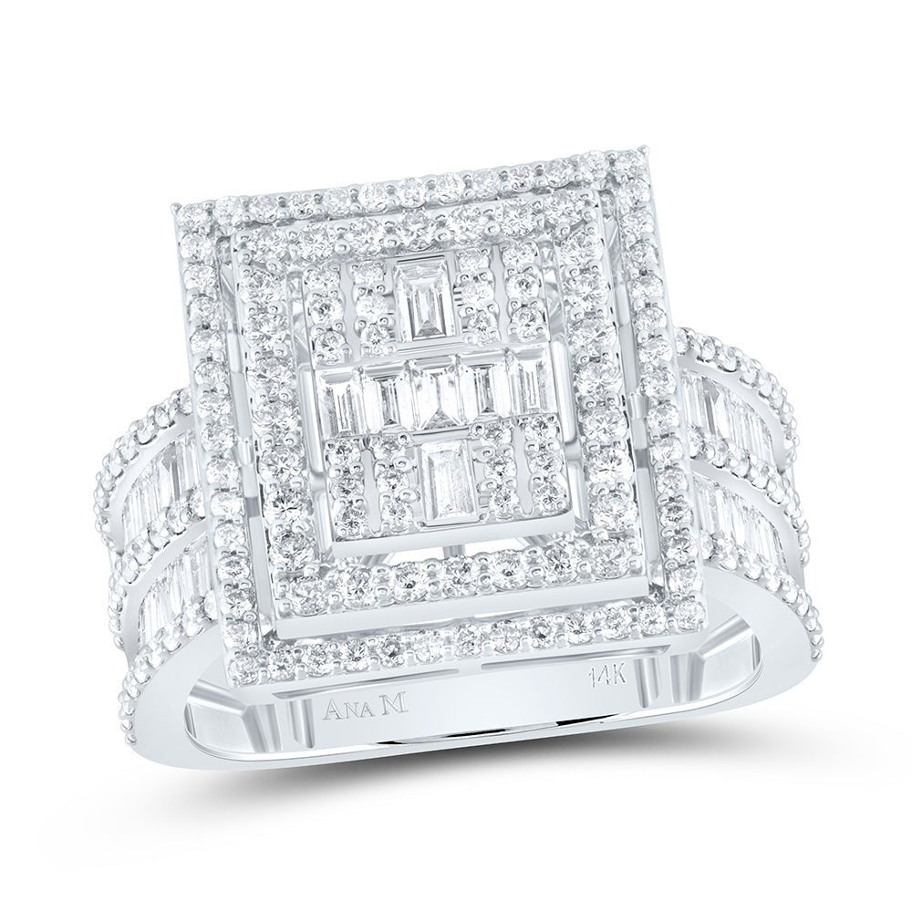 14K White Gold Diamond Fashion Square Baguette Bridal Ring 1 7/8 Cttw - Splendid Jewellery
